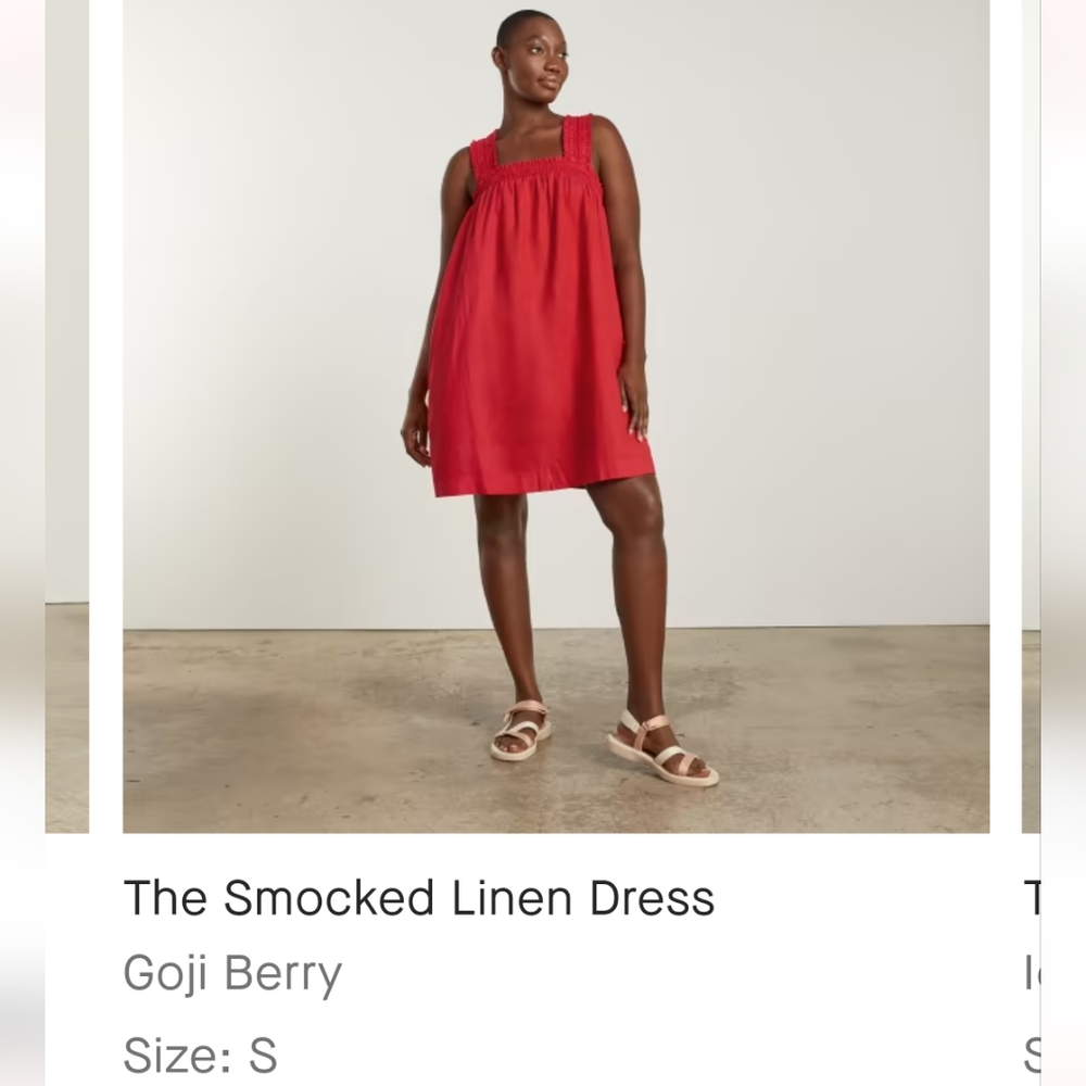 Everlane smocked linen dress in berry